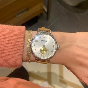 Shinola 38mm Canfield Watch with Silver/Gold Face + Leather band